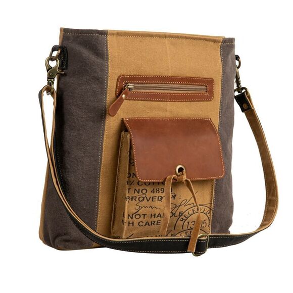 Myra Bag Handmade Montrielle Shoulder Bag Upcycled Canvas & Cowhide Leather - Picture 3 of 16